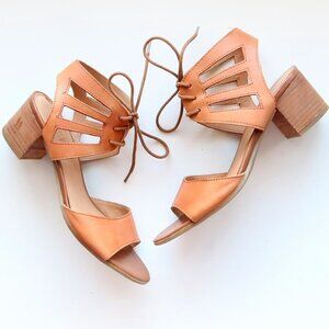 Franco Sarto Tan Leather Lace-up Open Toe Cutout Gladiator Block Heel Sandals 6